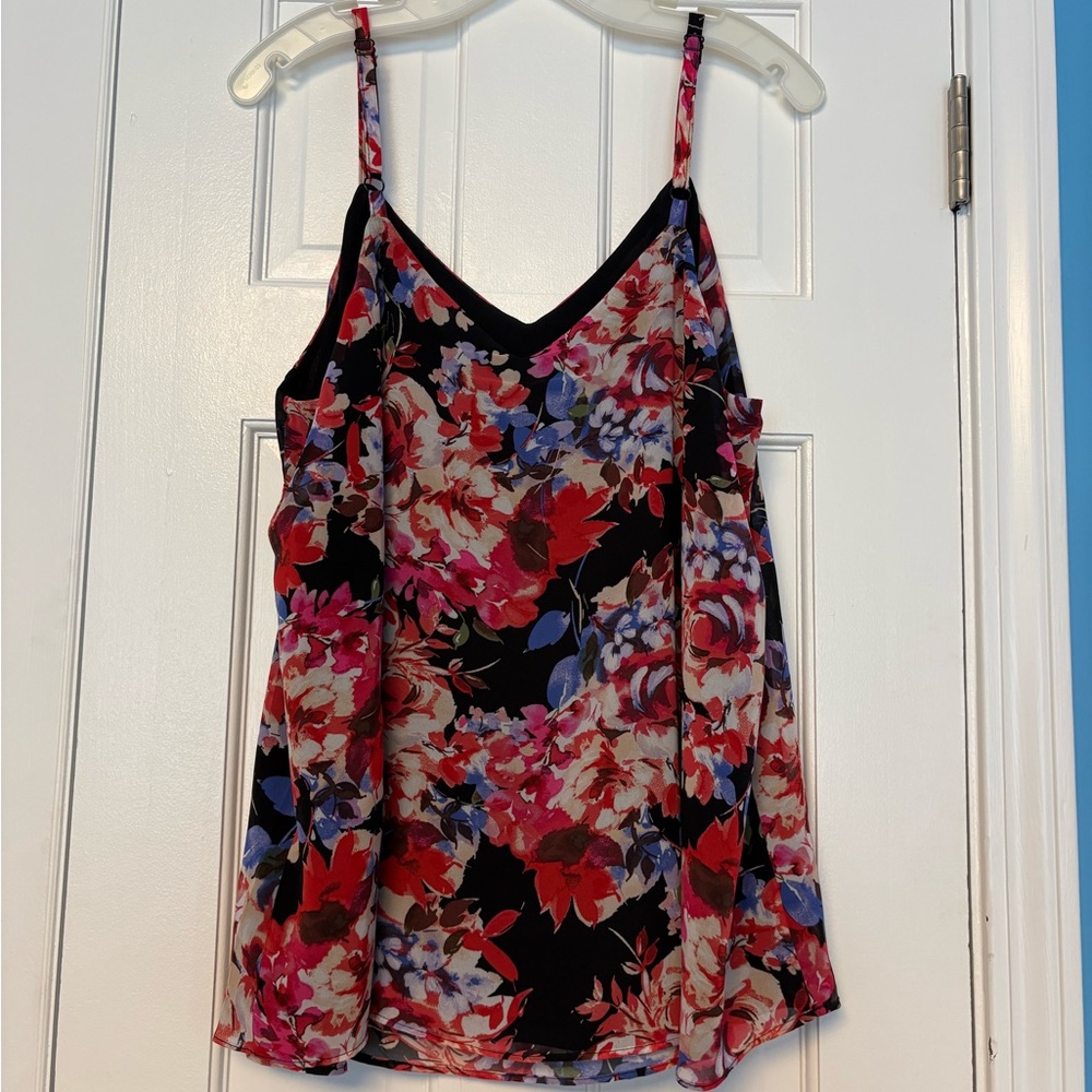 Torrid Sophie Chiffon Swing Cami Black/Pink Floral Size 1 H4